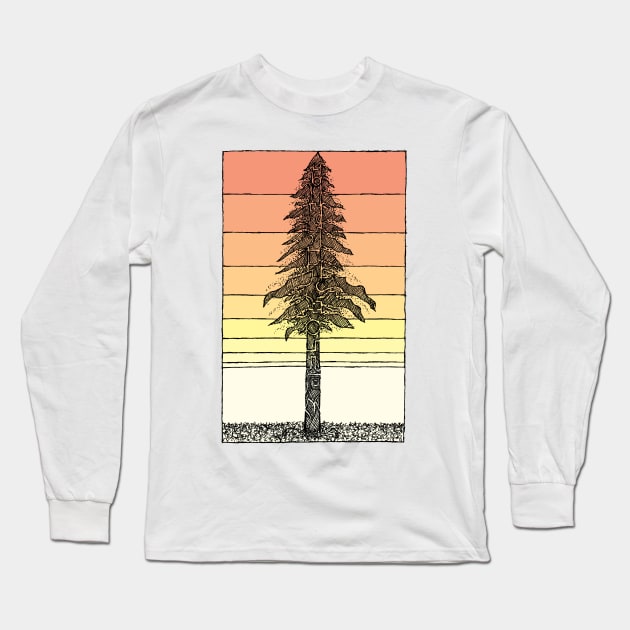 Coastal Redwood Sunset Sketch Long Sleeve T-Shirt by Hinterlund